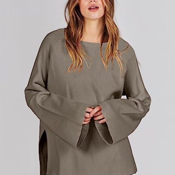 Oversized Knit Sweater Set Wide Leg Pant Lounge Pajama Cozy Matching - Picture 4 of 8